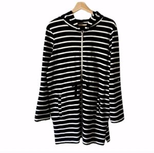 Beach Swimsuit Coverup Long Sleeve Hoodie Pockets Striped Zipper Drawstring